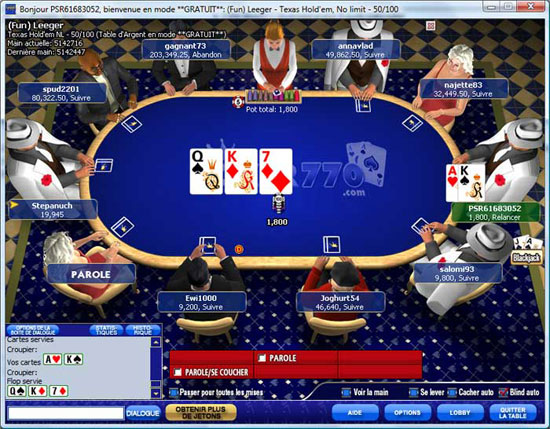 table de jeu sur le logiciel de poker770